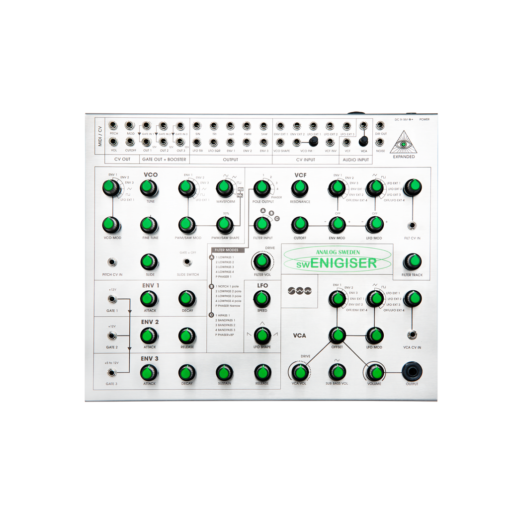 Sintetizador analógico semimodular swEnigiser, panel frontal